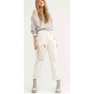 NWT Free People Love Alive Floral Embroidered Boyfriend Jeans Sz 25